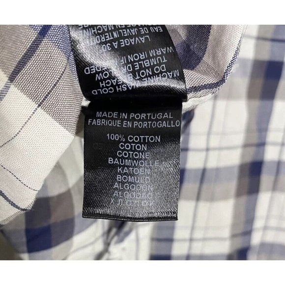 Simon Spurr Mens Double Breasted Button Front Shirt Blue White Brown Plaid Large - Picture 6 of 8